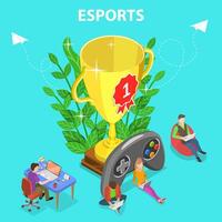 Isometric flat concept of esports tournament, cyber sport championship. vector