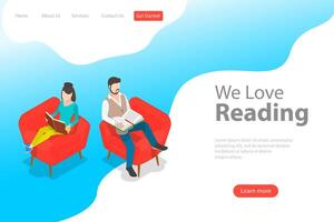 Isometric flat landing page template of reading, favorite book. vector