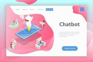 Flat isometric landing page template of chatbot, ai. vector