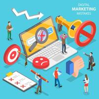 Isometric flat concept of digital marketing mistakes, wrong strategy. vector