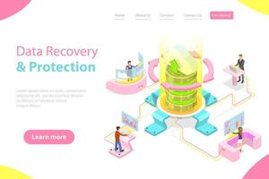 Isometric flat landing pate template of data recovery services. vector