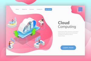 Isometric flat landing page template of cloud computing technology. vector