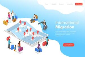 Isometric flat landing page template of international migration. vector