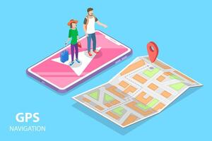 Isometric flat concept of mobile pgs navigation, city map. vector