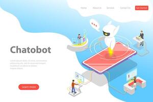 Flat isometric landing page template of chatbot, ai. vector