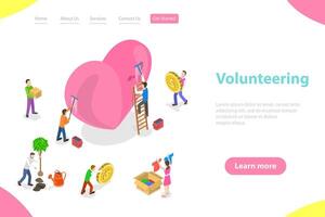 Isometric flat landing page template of volunteering and support. vector