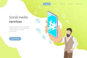 Flat isometric concept of social media, networking. vector