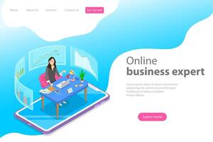 Isometric flat landing page template for online, expert. vector