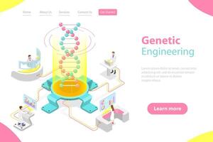 Isometric flat concept of genetic engineering, DNA structure changing. vector