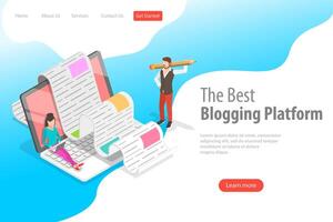 Isometric landing page for creative blogging, commercial blog posting. vector