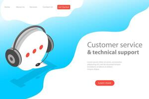 Isometric flat land page template of customer support service. vector