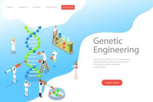 Isometric flat landing page template of genetic engineering. vector