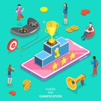 Isometric flat concept of interactive content for audience engaging. vector