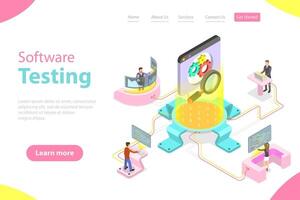 Isometric flat landing pate template of software quality assurance. vector