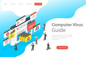 Isometric flat landing pate template of computer virus. vector