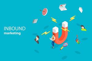 Isometric flat concept of digital inbound marketing strategy. vector