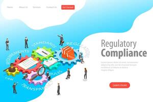 Flat isometric landing page template of regulatory compliance. vector