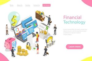 Isometric flat landing page template of fintech, financial technology. vector