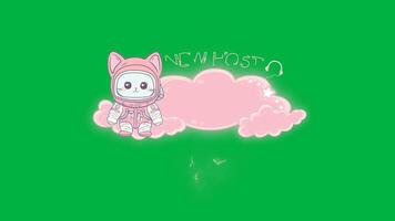 tic Animé courant électrique Nouveau hôte alerte avec une mignonne kawaii astronaute chaton sur rose des nuages et foudre pour banderoles video