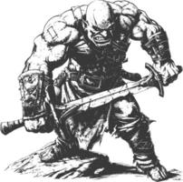 ogre warrior full body images using Old engraving style vector