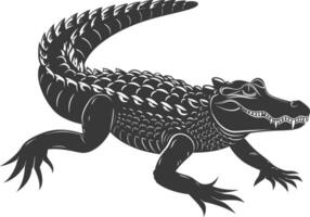 Silhouette alligator animal black color only full body vector