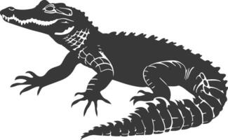 Silhouette alligator animal black color only full body vector