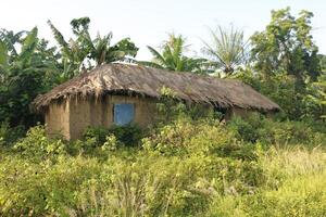 barro casas en pueblo en benin foto