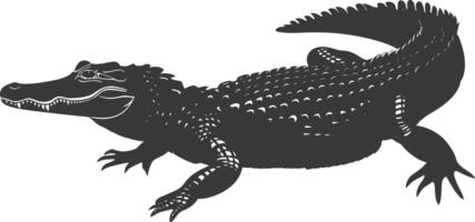 Silhouette alligator animal black color only full body vector