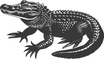 Silhouette alligator animal black color only full body vector