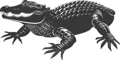 Silhouette alligator animal black color only full body vector