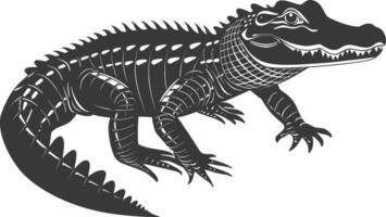 Silhouette alligator animal black color only full body vector