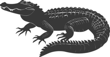 Silhouette alligator animal black color only full body vector