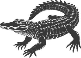 Silhouette alligator animal black color only full body vector