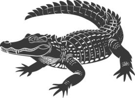 Silhouette alligator animal black color only full body vector