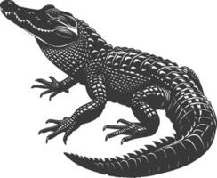 Silhouette alligator animal black color only full body vector