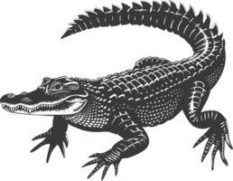 Silhouette alligator animal black color only full body vector