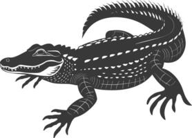 Silhouette alligator animal black color only full body vector