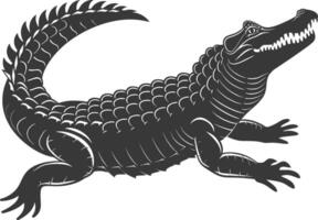 Silhouette alligator animal black color only full body vector