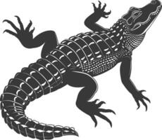 Silhouette alligator animal black color only full body vector