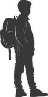 Silhouette back to school boy student black color only vector