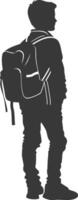 Silhouette back to school boy student black color only vector