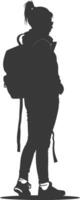 Silhouette back to school girl student black color only vector