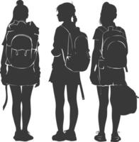 Silhouette back to school girl student collection set black color only vector