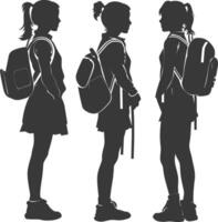 Silhouette back to school girl student collection set black color only vector