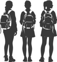 Silhouette back to school girl student collection set black color only vector