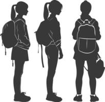 Silhouette back to school girl student collection set black color only vector