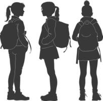 Silhouette back to school girl student collection set black color only vector