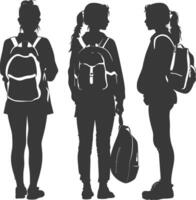 silueta espalda a colegio niña estudiante colección conjunto negro color solamente vector