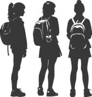 Silhouette back to school girl student collection set black color only vector