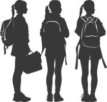 Silhouette back to school girl student collection set black color only vector